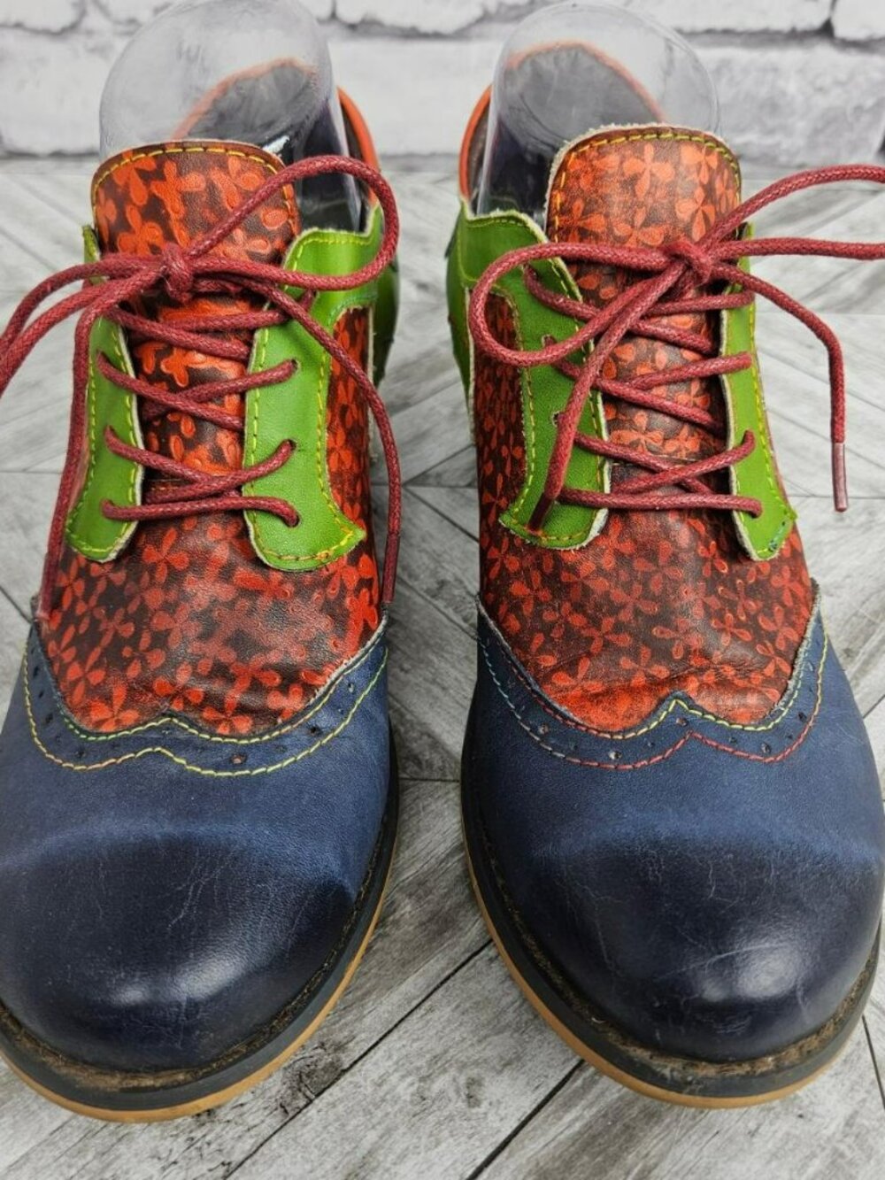 Socofy Colorful Floral Leather Oxford Shoes Womens 39 US 8.5 Block Heel Artsy - Picture 8 of 15